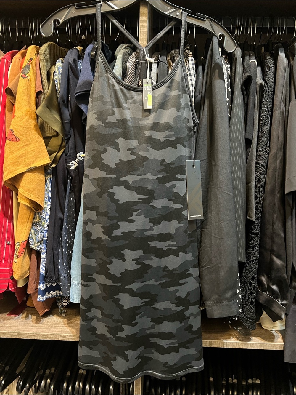 NWT Womens Kyodan Athletic/Tennis Dress Black Gray Camo Built-in Short & Bra XS